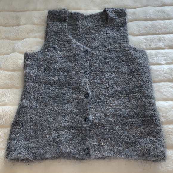 vtg Hand knitted fuzzy mohair wool button down sleeveless sweater vest M L - Picture 5 of 8